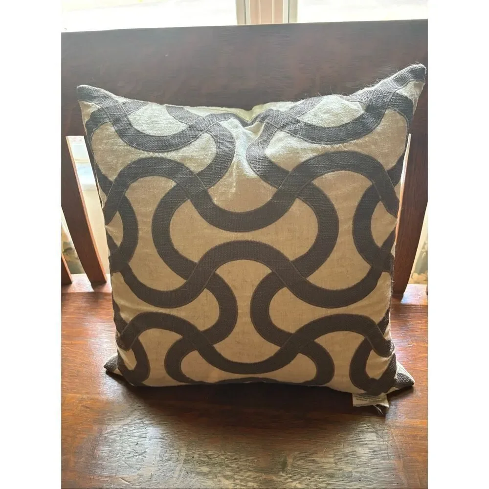 Gray and Tan Throw Pillow, by Rodeo Home, Feather Filled, 20” square